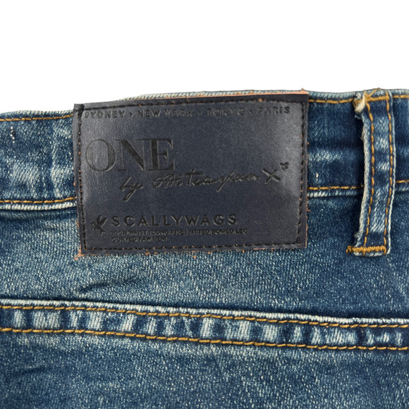 One Teaspoon Scallywags Jeans High Rise Painted Blue Marine Wash Denim - Picture 9 of 14